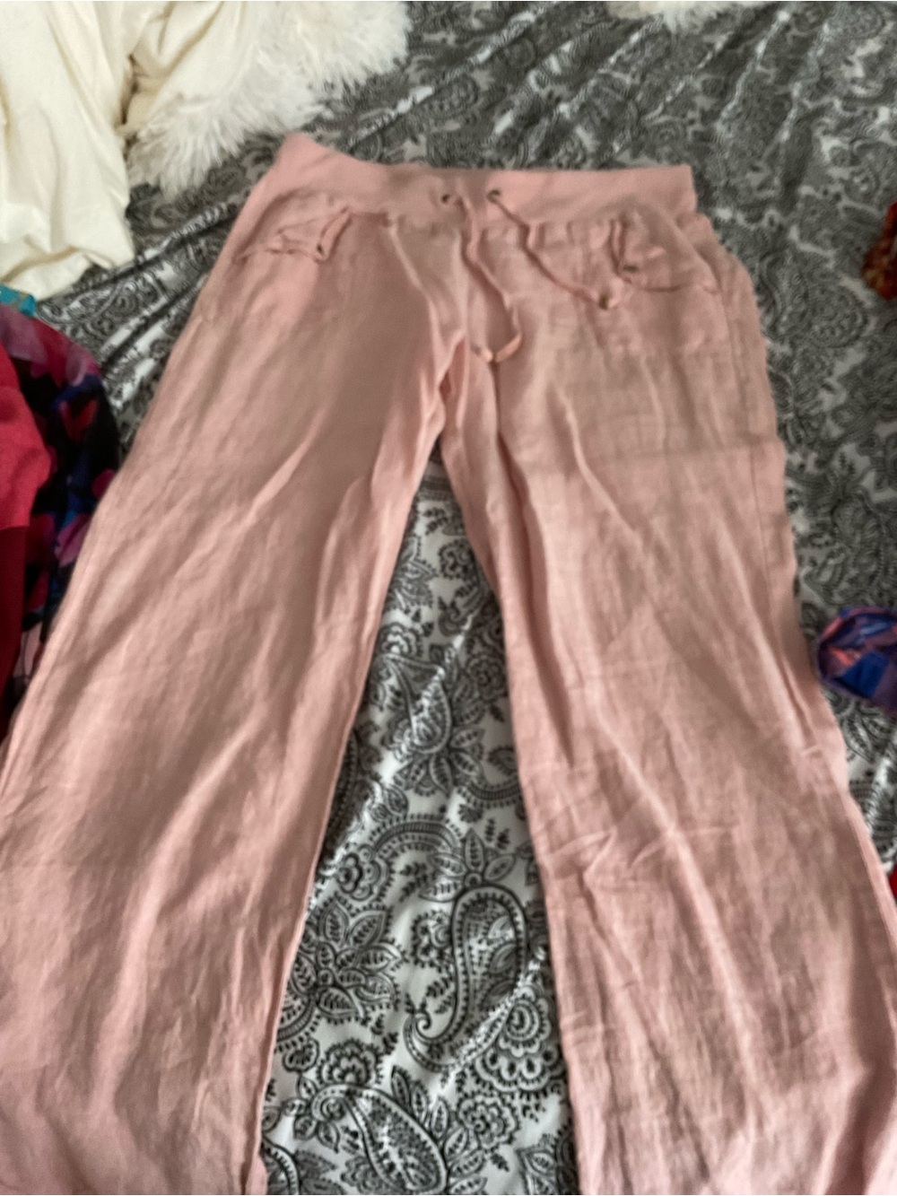 Women's Pink Drawstring Linen Pants